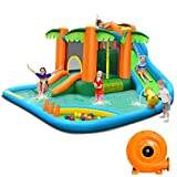 Costzon Inflatable Water Slide Bounce House, 7 in 1 Water Slides for Kids Backyard w/Climbing, Basketball Rim, Splash Pool, Water Cannon, Water Park Jumping Castle w/Accessories (with 780W Air Blower)